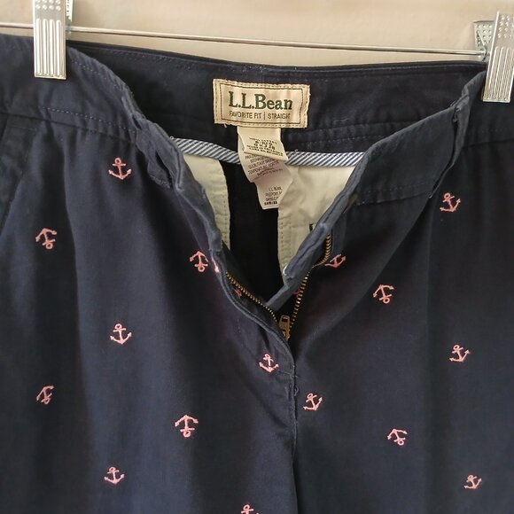 L.L. Bean Women's Favorite Fit Navy Chino Shorts Pink Anchors Size 6 100% Cotton - Picture 8 of 15